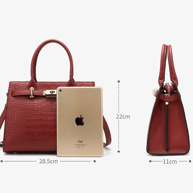 Women's Genuine Leather Classic Crossbody Tote Bag with Adjustable Strap