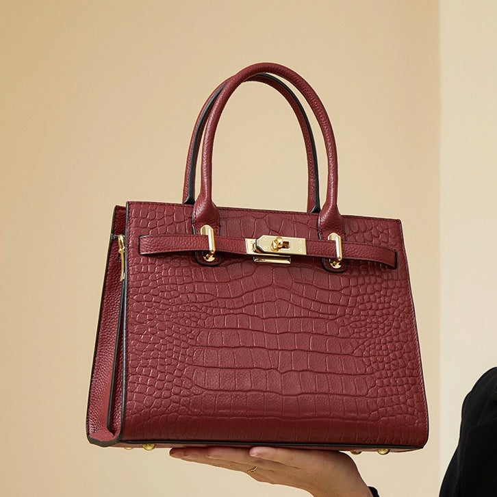 Women's Genuine Leather Classic Crossbody Tote Bag with Adjustable Strap