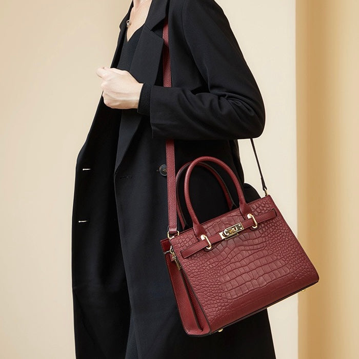 Women's Genuine Leather Classic Crossbody Tote Bag with Adjustable Strap