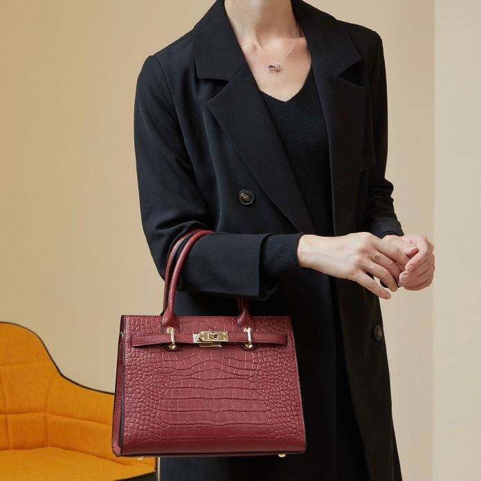 Women's Genuine Leather Classic Crossbody Tote Bag with Adjustable Strap