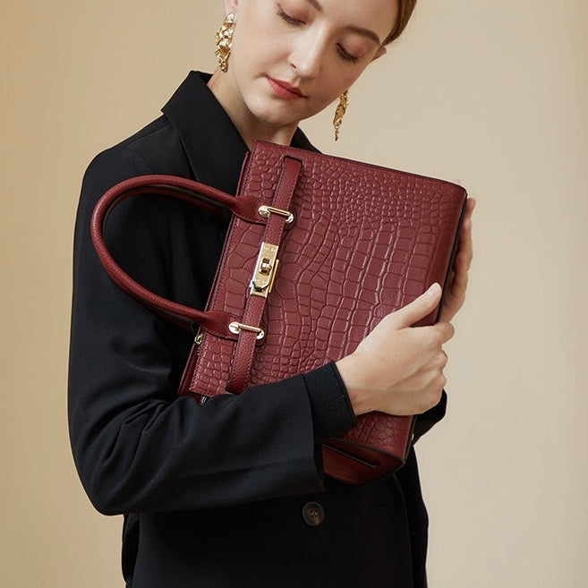 Women's Genuine Leather Classic Crossbody Tote Bag with Adjustable Strap