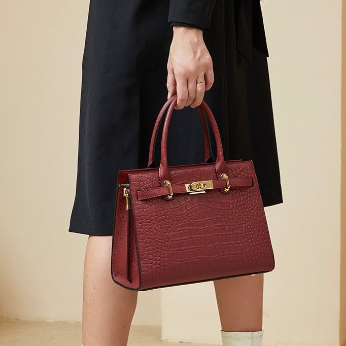 Women's Genuine Leather Classic Crossbody Tote Bag with Adjustable Strap
