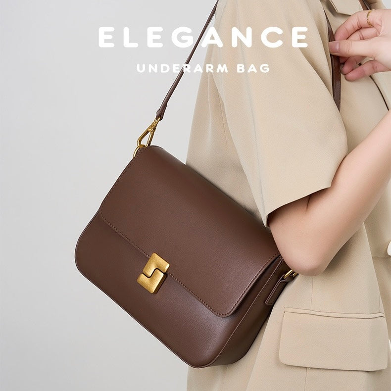 Women's Genuine Leather Shoulder Box Bag with Adjustable Crossbody Strap