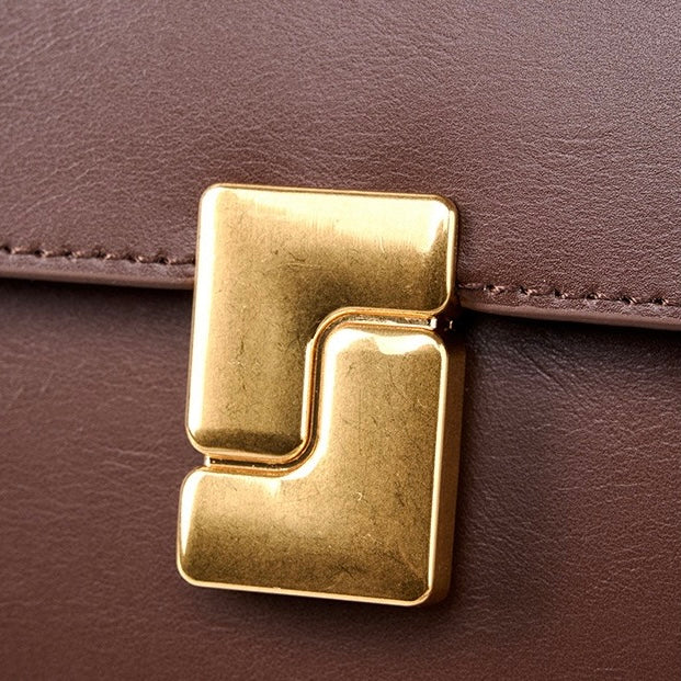 Women's Genuine Leather Shoulder Box Bag with Adjustable Crossbody Strap