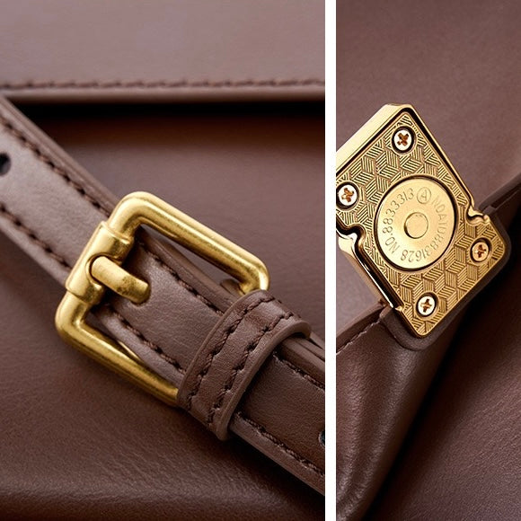 Women's Genuine Leather Shoulder Box Bag with Adjustable Crossbody Strap