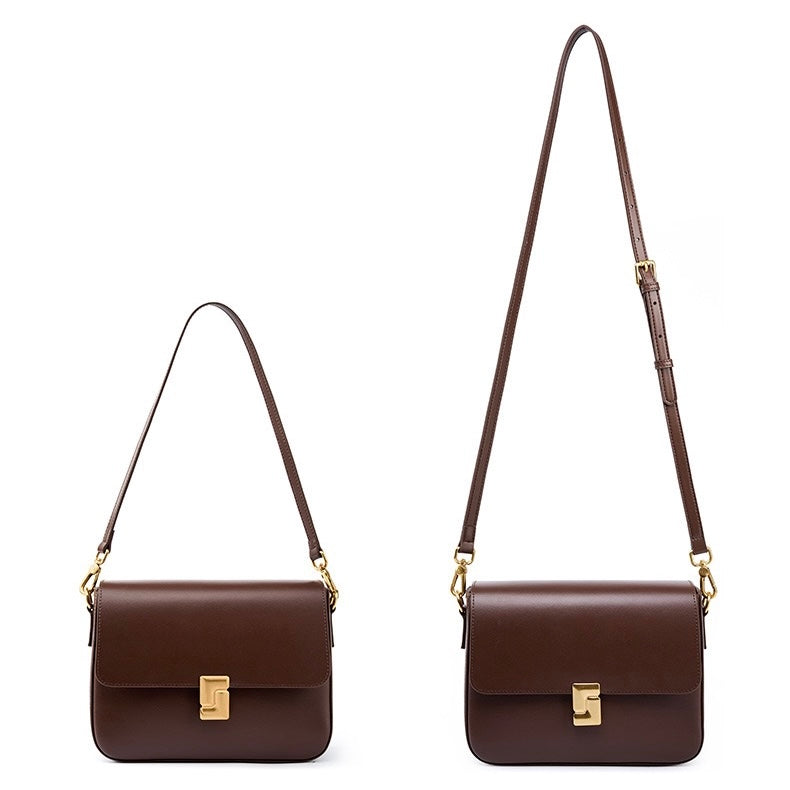 Women's Genuine Leather Shoulder Box Bag with Adjustable Crossbody Strap