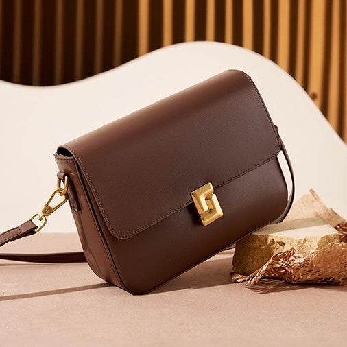 Women's Genuine Leather Shoulder Box Bag with Adjustable Crossbody Strap