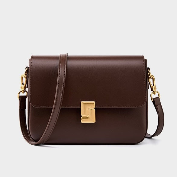 Women's Genuine Leather Shoulder Box Bag with Adjustable Crossbody Strap