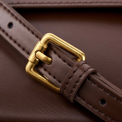 Women's Genuine Leather Shoulder Box Bag with Adjustable Crossbody Strap