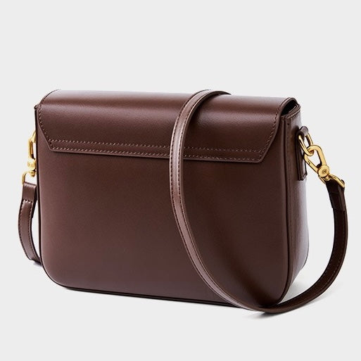 Women's Genuine Leather Shoulder Box Bag with Adjustable Crossbody Strap