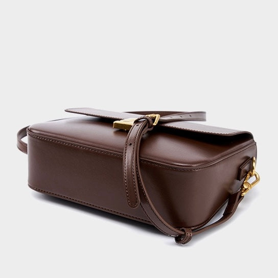 Women's Genuine Leather Shoulder Box Bag with Adjustable Crossbody Strap
