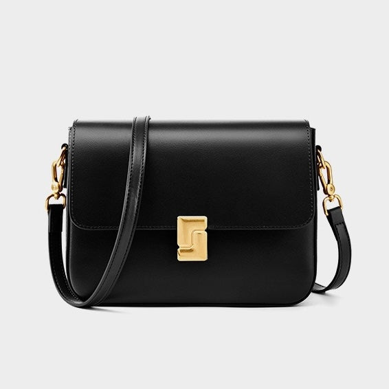 Women's Genuine Leather Shoulder Box Bag with Adjustable Crossbody Strap