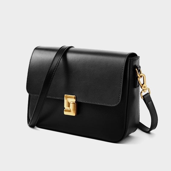 Women's Genuine Leather Shoulder Box Bag with Adjustable Crossbody Strap
