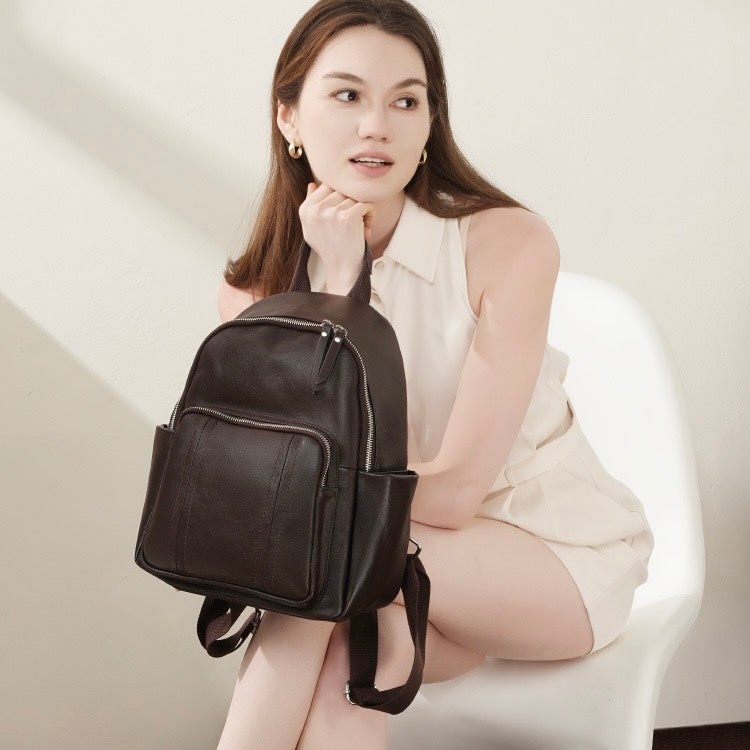 Women's Genuine Leather Large Capacity Backpack with Multiple Pockets