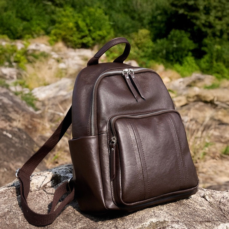 Women's Genuine Leather Large Capacity Backpack with Multiple Pockets