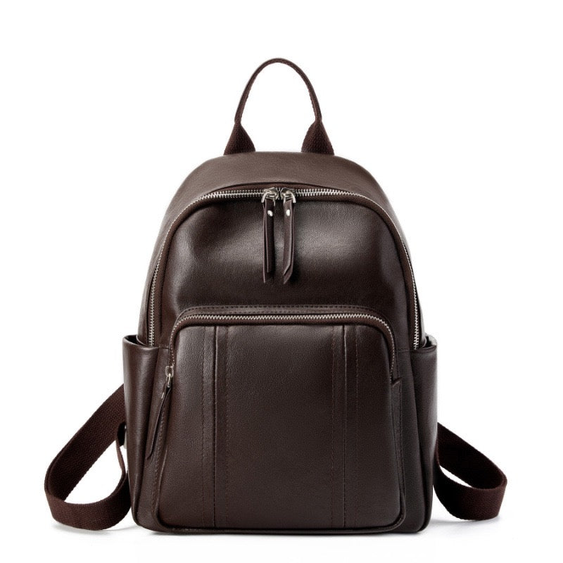 Women's Genuine Leather Large Capacity Backpack with Multiple Pockets