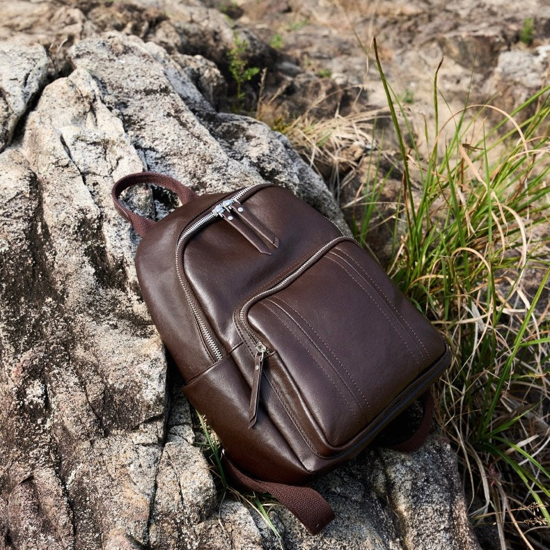 Women's Genuine Leather Large Capacity Backpack with Multiple Pockets