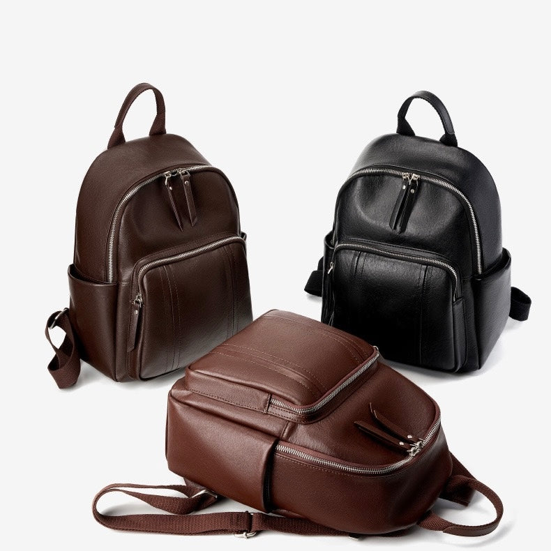 Women's Genuine Leather Large Capacity Backpack with Multiple Pockets