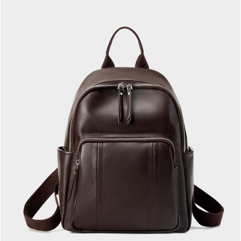 Women's Genuine Leather Large Capacity Backpack with Multiple Pockets