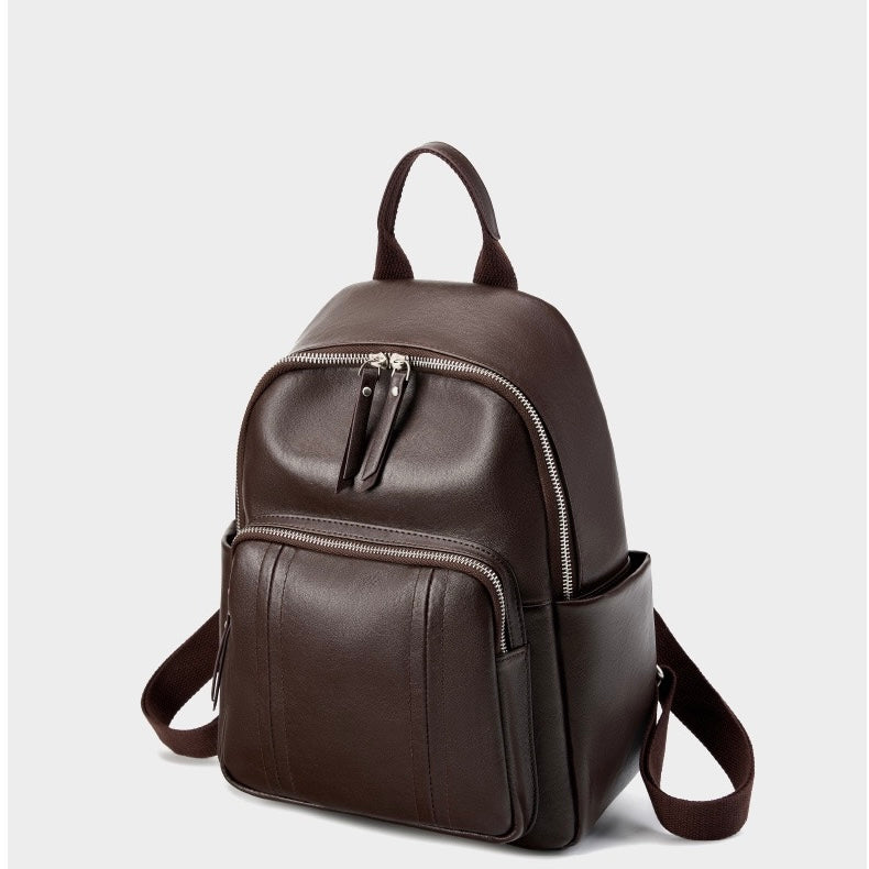 Women's Genuine Leather Large Capacity Backpack with Multiple Pockets