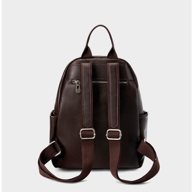 Women's Genuine Leather Large Capacity Backpack with Multiple Pockets