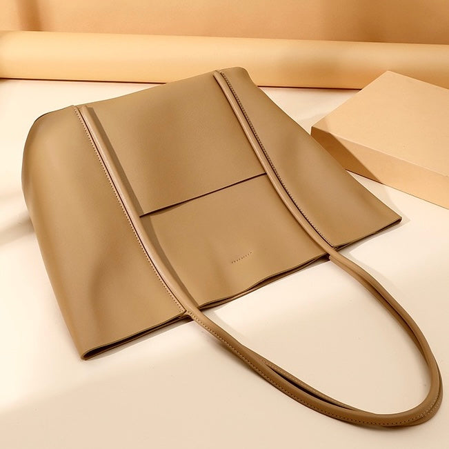 Women's Genuine Leather Summer Tote Bag with Zipper Compartments