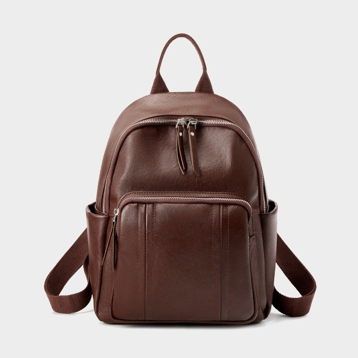Women's Genuine Leather Large Capacity Backpack with Multiple Pockets