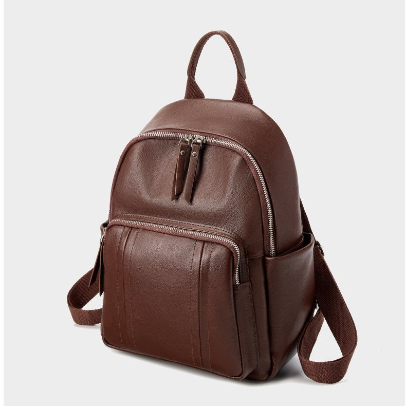 Women's Genuine Leather Large Capacity Backpack with Multiple Pockets