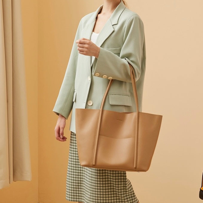 Women's Genuine Leather Summer Tote Bag with Zipper Compartments