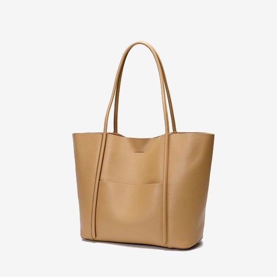 Women's Genuine Leather Summer Tote Bag with Zipper Compartments