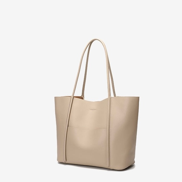 Women's Genuine Leather Summer Tote Bag with Zipper Compartments