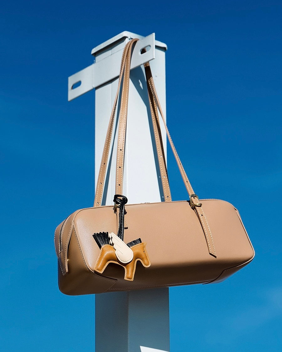 Women's Genuine Leather Retro Bowling Shoulder Bag with Horse Charm