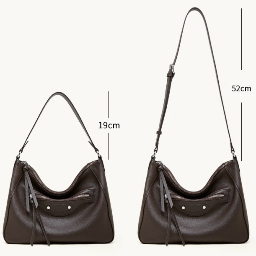 Women's Pebbled Cowhide Crescent Hobo with Tassel Accents