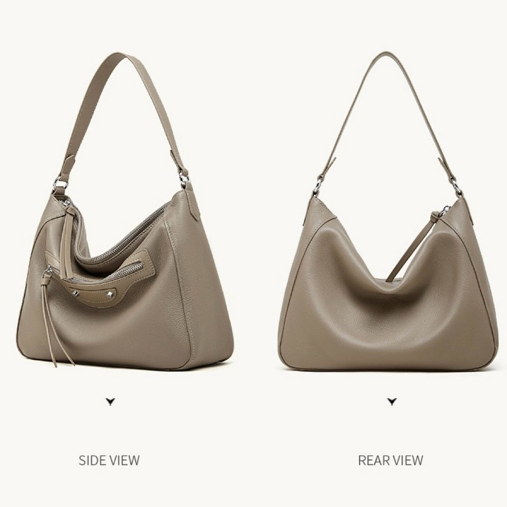 Women's Pebbled Cowhide Crescent Hobo with Tassel Accents