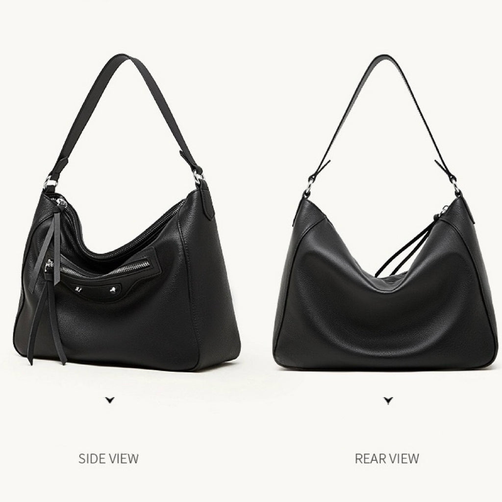 Women's Pebbled Cowhide Crescent Hobo with Tassel Accents