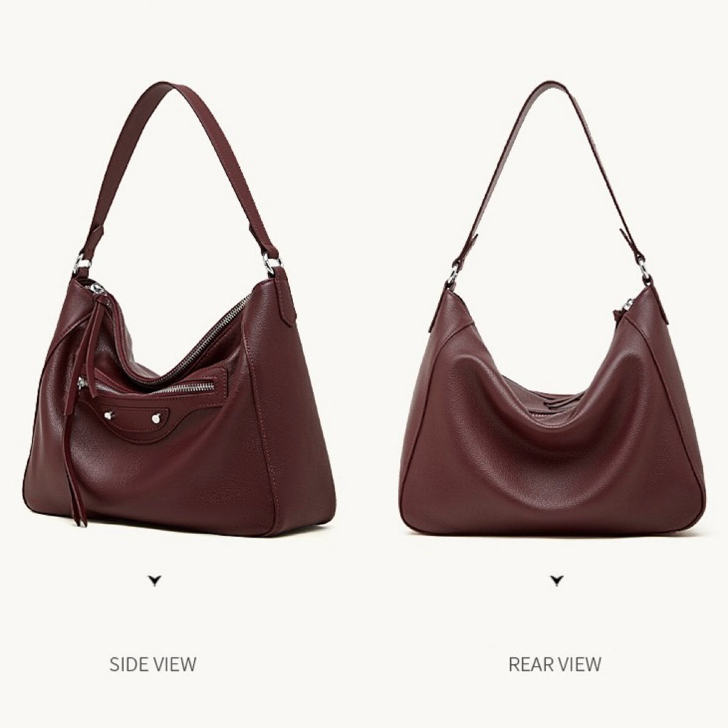 Women's Pebbled Cowhide Crescent Hobo with Tassel Accents