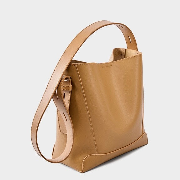 Women's Genuine Leather Oversized Bucket Bag with Adjustable Crossbody Strap