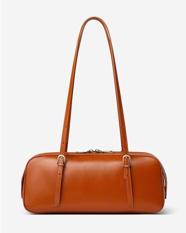 Women's Genuine Leather Retro Bowling Shoulder Bag with Horse Charm