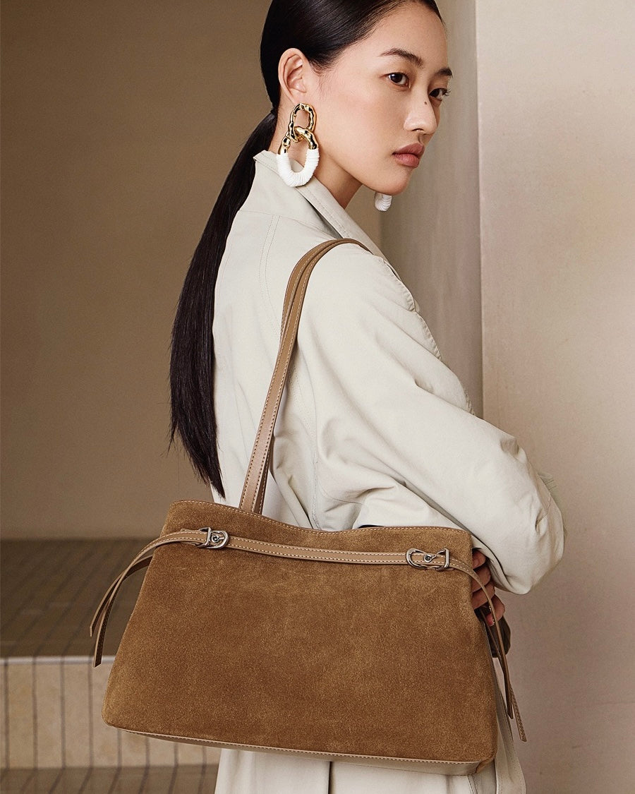 Women's Genuine Leather Suede Large Shoulder Tote Bag