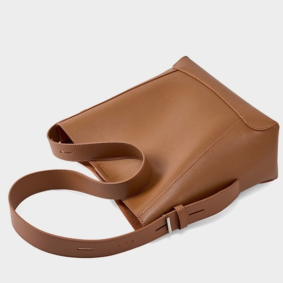 Women's Genuine Leather Oversized Bucket Bag with Adjustable Crossbody Strap