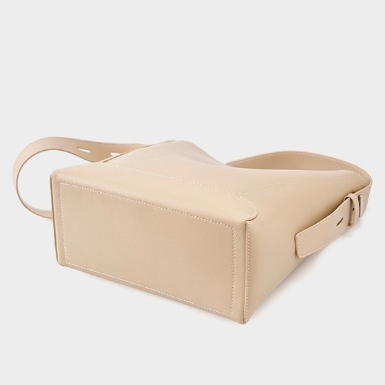 Women's Genuine Leather Oversized Bucket Bag with Adjustable Crossbody Strap
