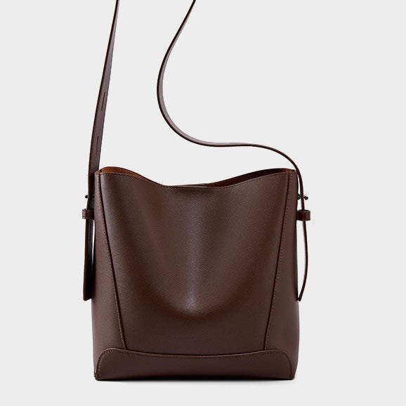 Women's Genuine Leather Oversized Bucket Bag with Adjustable Crossbody Strap