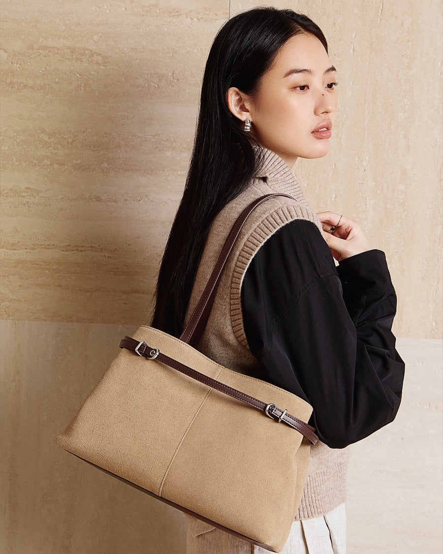 Women's Genuine Leather Suede Large Shoulder Tote Bag