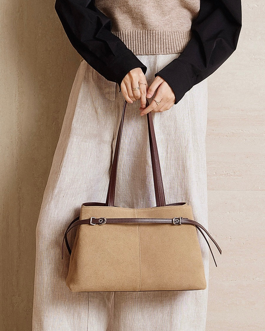 Women's Genuine Leather Suede Large Shoulder Tote Bag