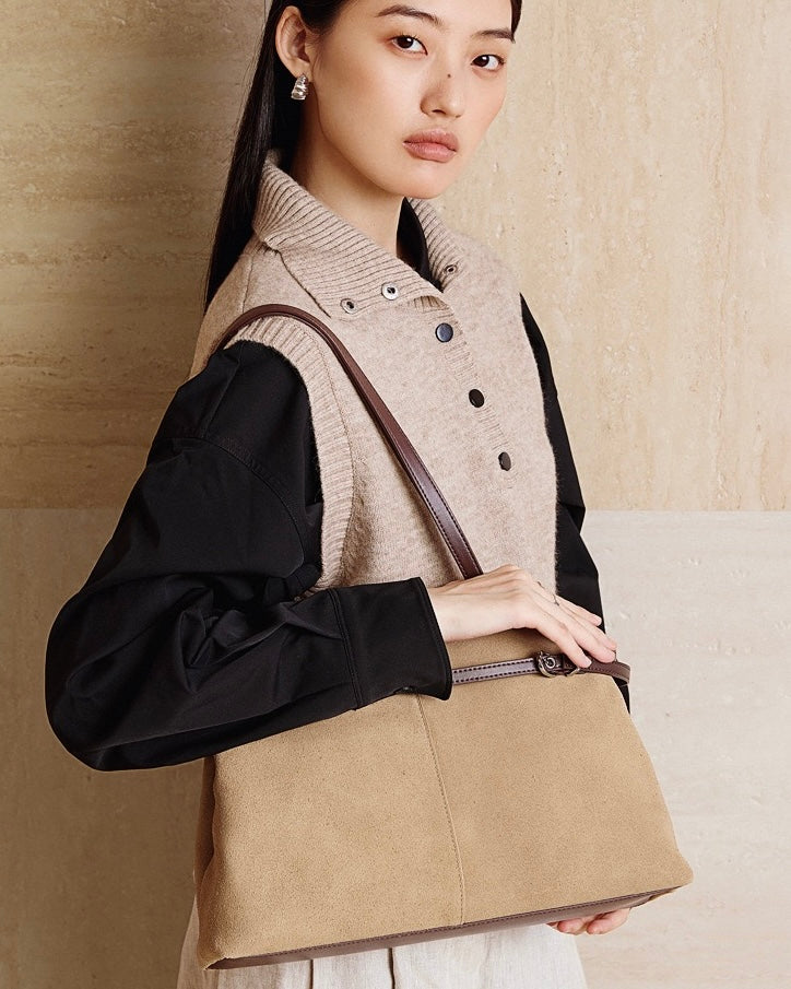 Women's Genuine Leather Suede Large Shoulder Tote Bag