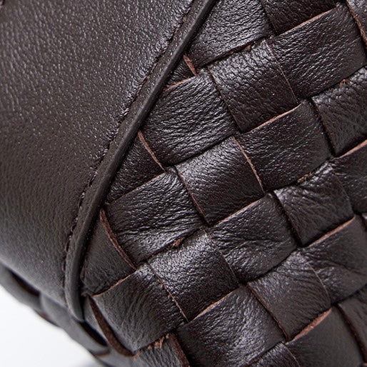 Women's Genuine Sheepskin Leather Woven Dumpling Clutch Bag with Chain Strap