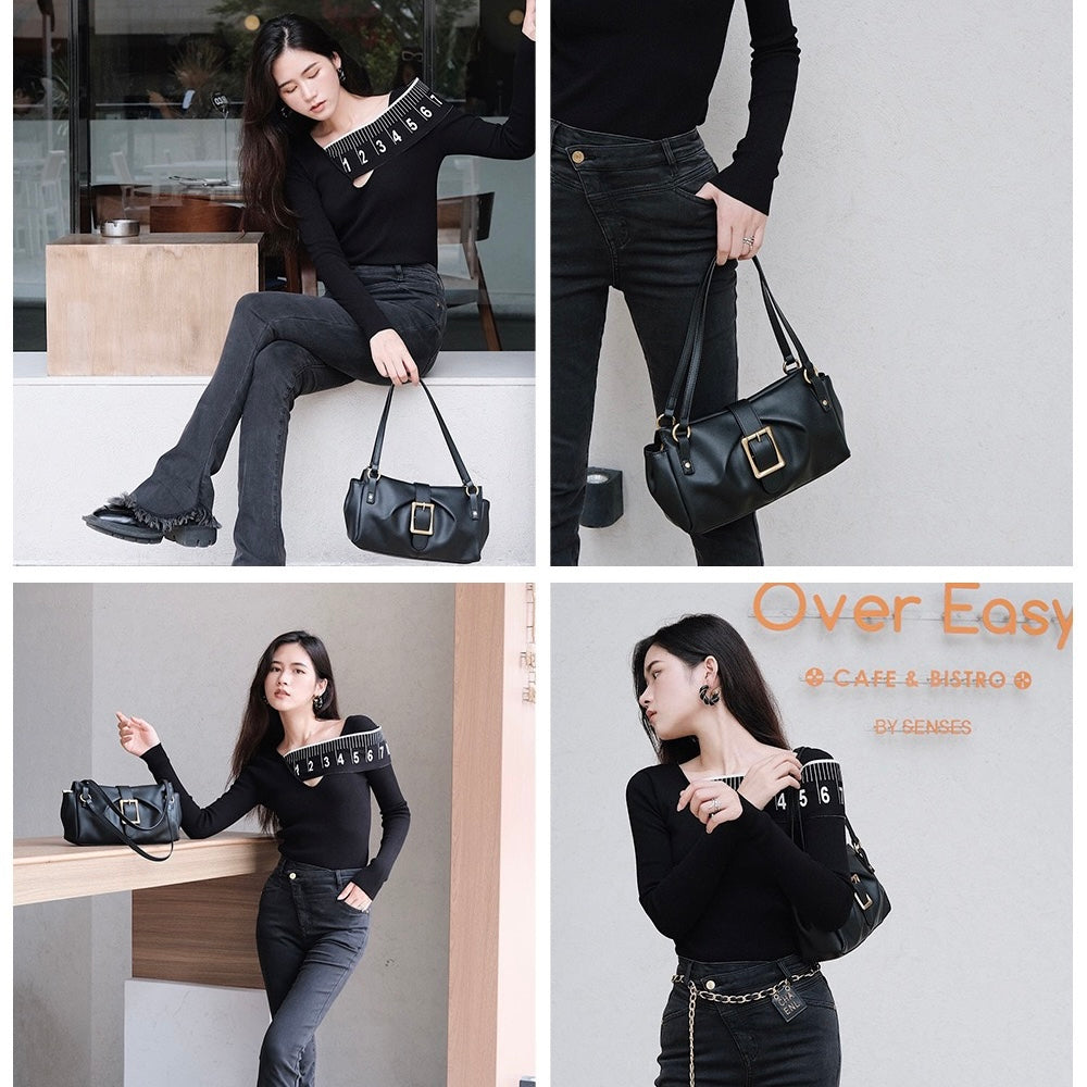 Women's Genuine Leather Baguette Bag with Handheld and Underarm Carry