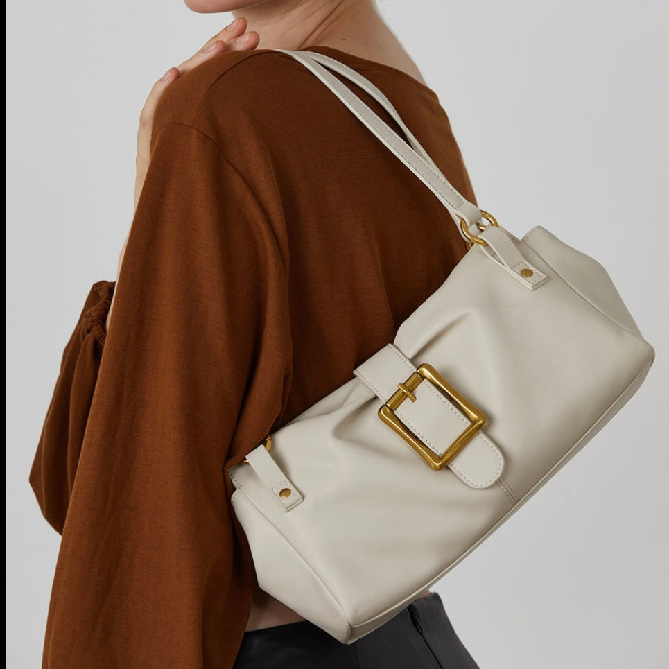 Women's Genuine Leather Baguette Bag with Handheld and Underarm Carry