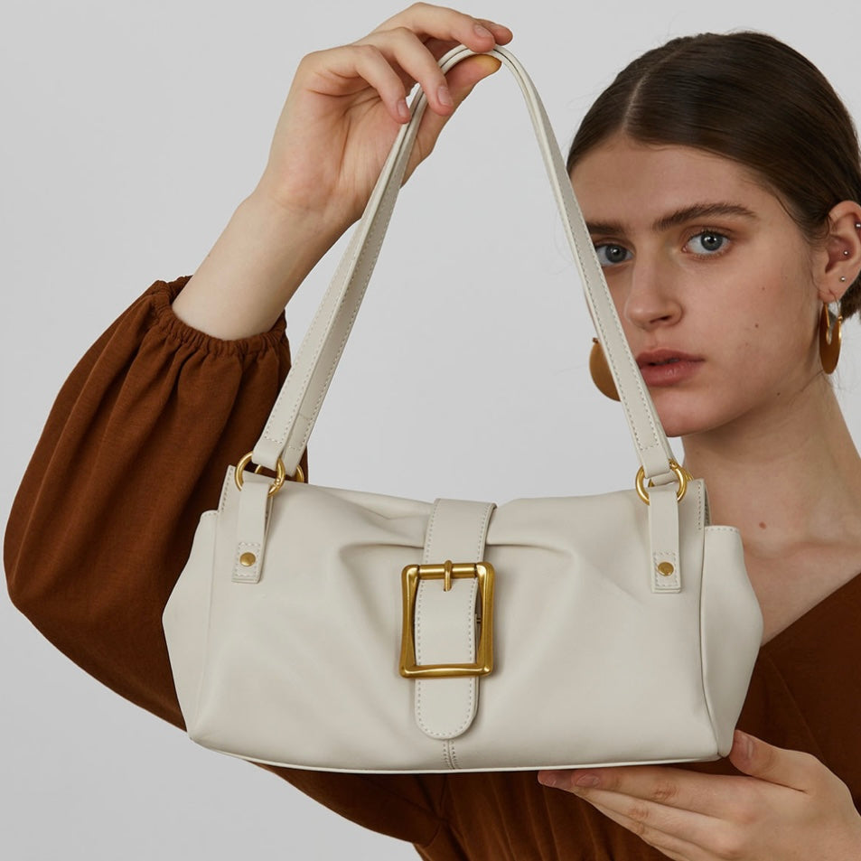 Women's Genuine Leather Baguette Bag with Handheld and Underarm Carry