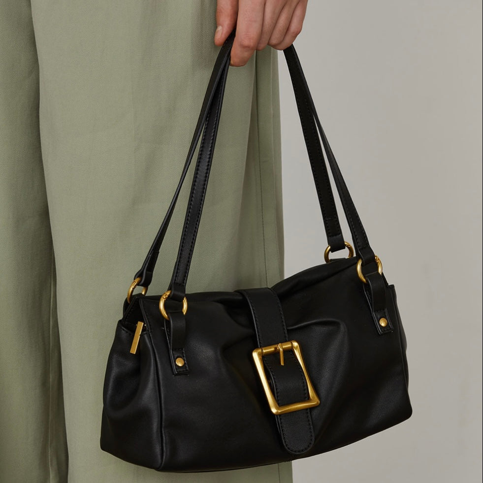 Women's Genuine Leather Baguette Bag with Handheld and Underarm Carry